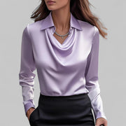 Daniela | Dames Satijnen Blouse met Watervalhals en Lange Mouwen