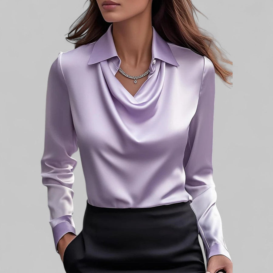 Daniela | Dames Satijnen Blouse met Watervalhals en Lange Mouwen