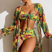 Alice - Bikini-Set mit hoher Taille und tropischem Blumenmuster und transparentem Überzug
