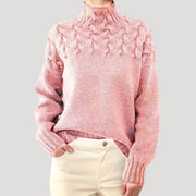 Nicole | Damen Frühlings Strickpullover mit Zopfmuster und hohem Kragen