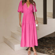 Kelly - Elegantes Kleid mit V-Ausschnitt und Puffärmeln