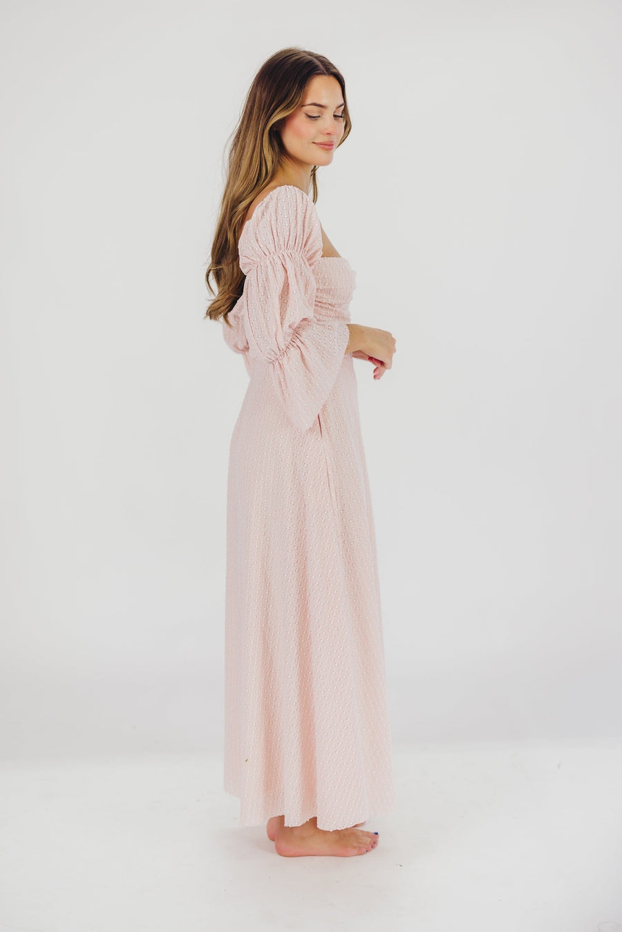 Corrine - langes Kleid mit rüschenärmeln und taschen - ballerina-pink - stoßfest