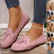 Rutschfeste flache Damen-Slipper mit Schleife - Martina