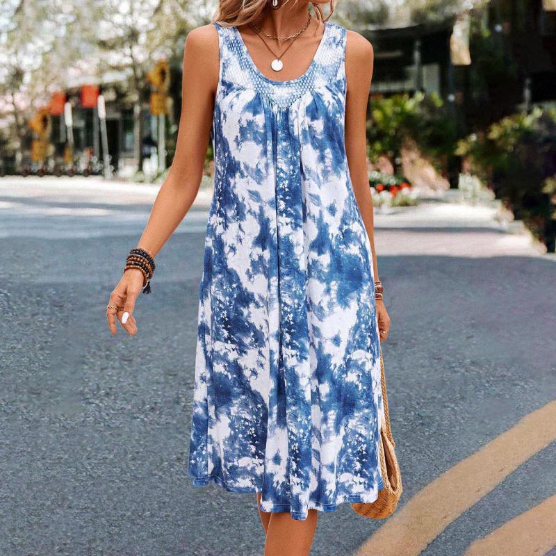 Bequemes Kleid | Trendiges ärmelloses Sommerkleid im Dye-Design mit Rundhalsausschnitt für dich
