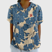 Elke | Damen Blumen Kragen Kurzarm Bluse