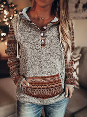 Galia - Vintage Langarm Kapuzen Pullover Mit Knöpfen