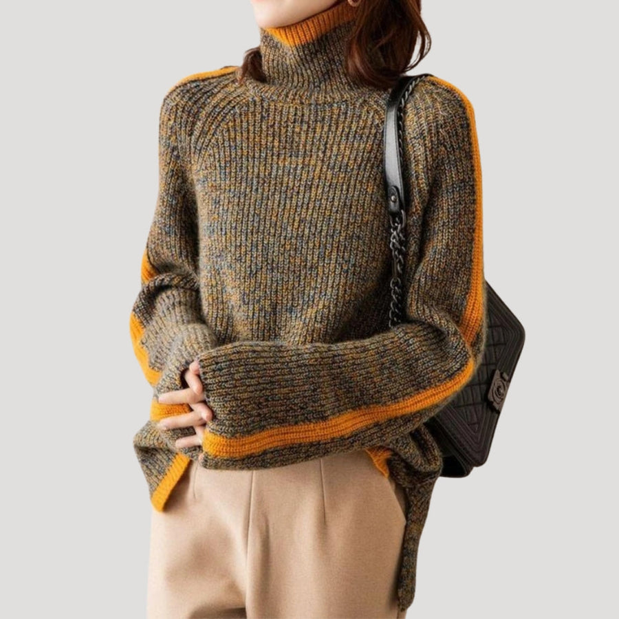 Selina | Damen Frühlings Strickpullover mit Rollkragen und Rippstruktur