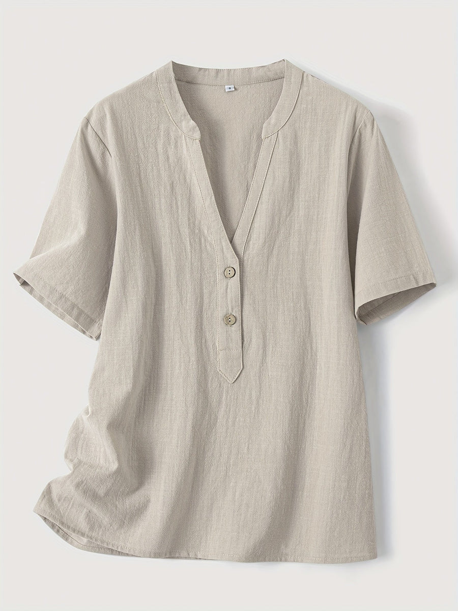 Sharron – Elegante Blusa V-Ausschnitt Mit Knopf