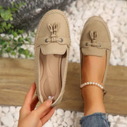 Rutschfeste flache Damen-Slipper mit Schleife - Martina
