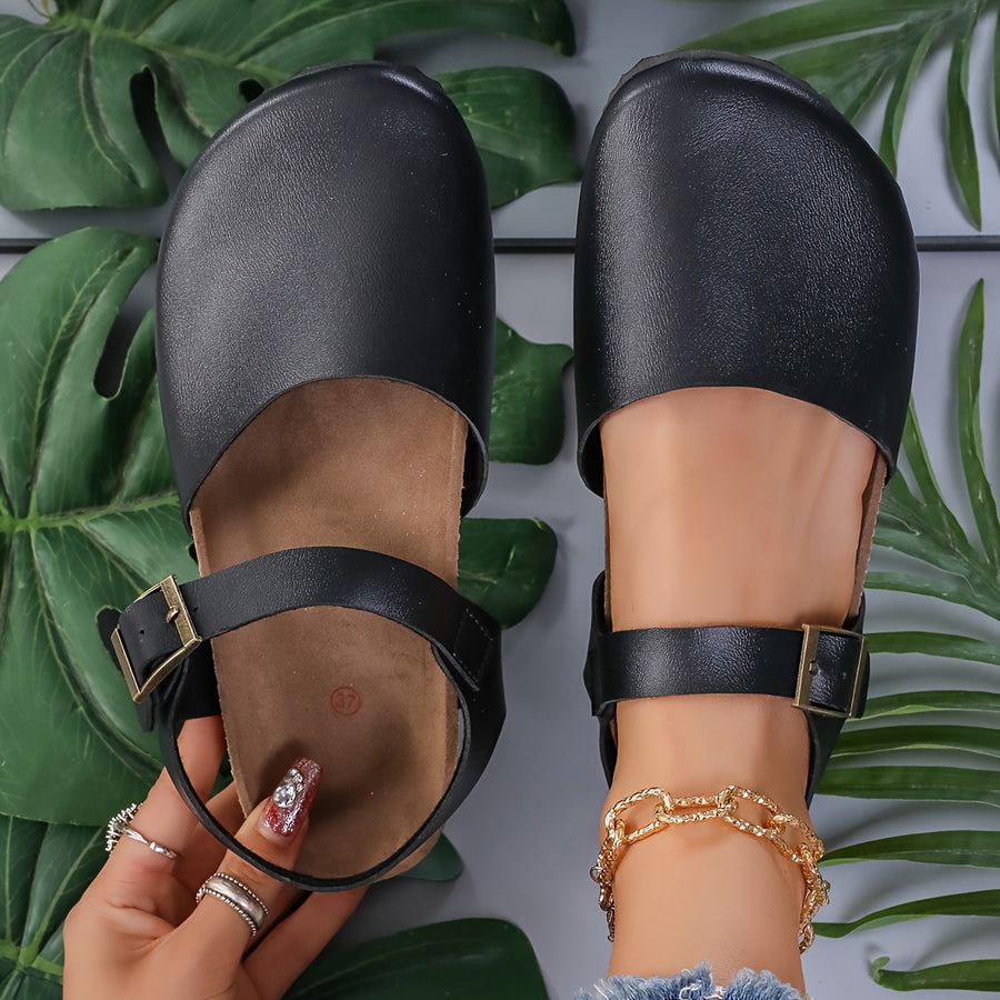 Heidi-Mode | Retro Damen Slingback Sandalen mit Kork und Geschlossener Spitze