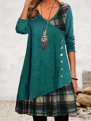 Alinor - Lässiges Kariertes Patchwork Kleid Mit Langen Ärmeln