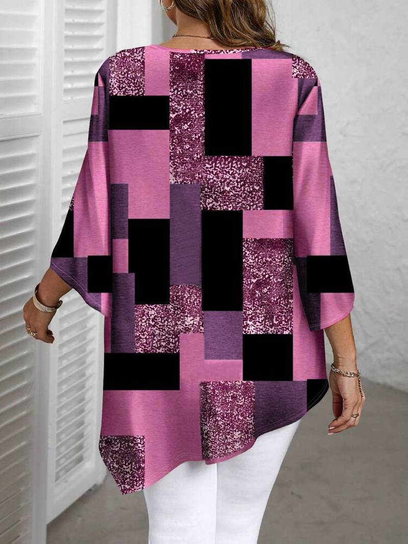 Nurit - Karierte Oversize Bluse Mit Kurzarm Und Drucken