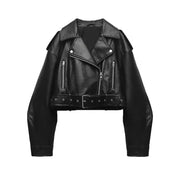 Heidi-Mode | Damen PU Motorradjacke mit Reißverschluss und Gürtel