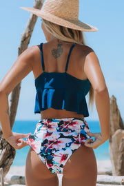 Ocean Chic - Blumendruck Bikini-Set mit hoher Taille und Volants