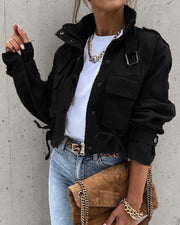 Stylische Beschnittene Übergangsjacke für Damen | mit Taschen