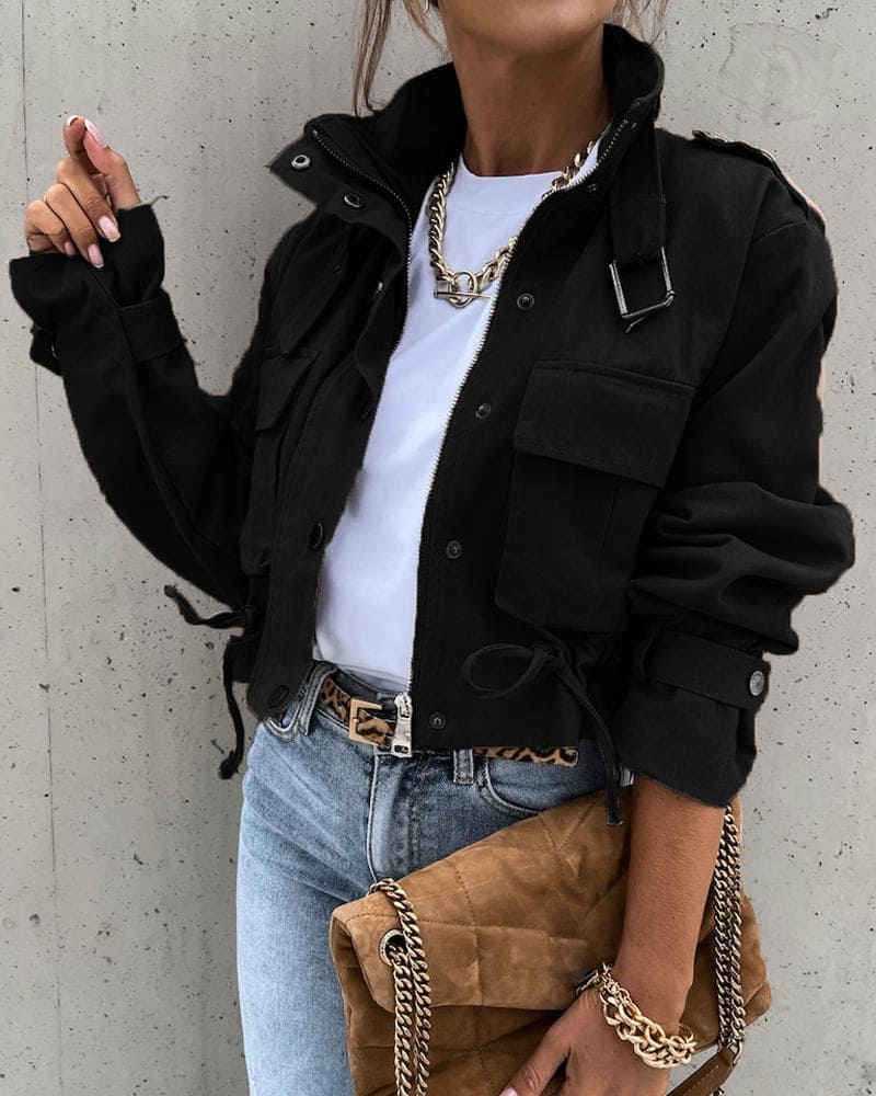 Stylische Beschnittene Übergangsjacke für Damen | mit Taschen