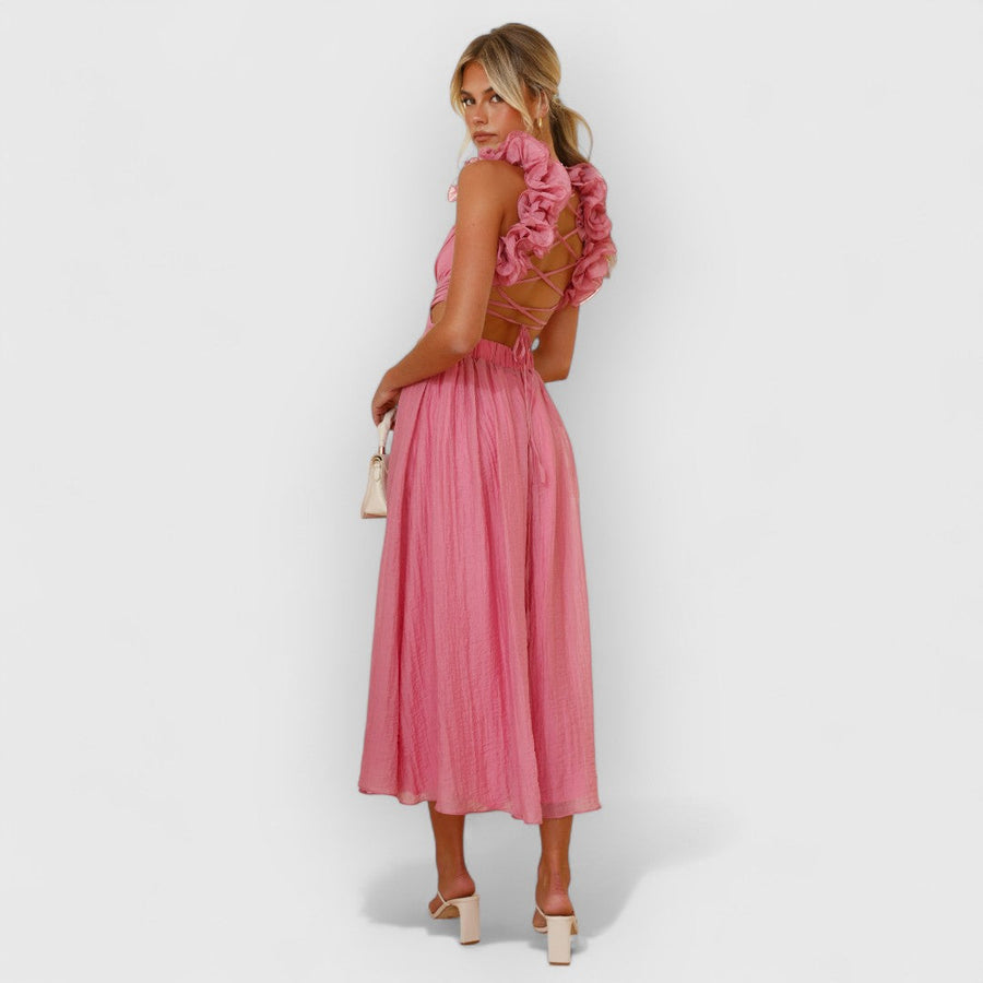 Faustine | Elegantes Blumen-Schulterkleid