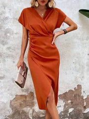 Damen Midikleid Viskose Wickeldesign elegant für Sommer