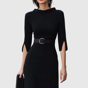 Melanie | Damen Elegantes Gürtel Midi Kleid