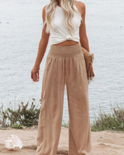 Damenhose aus Leinenmischung mit Smokarbeit und Taschen