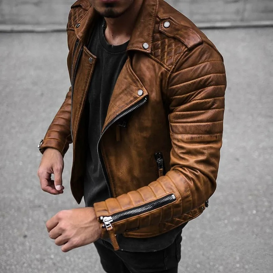 Herren Stilvolle Lederjacke | Langarm
