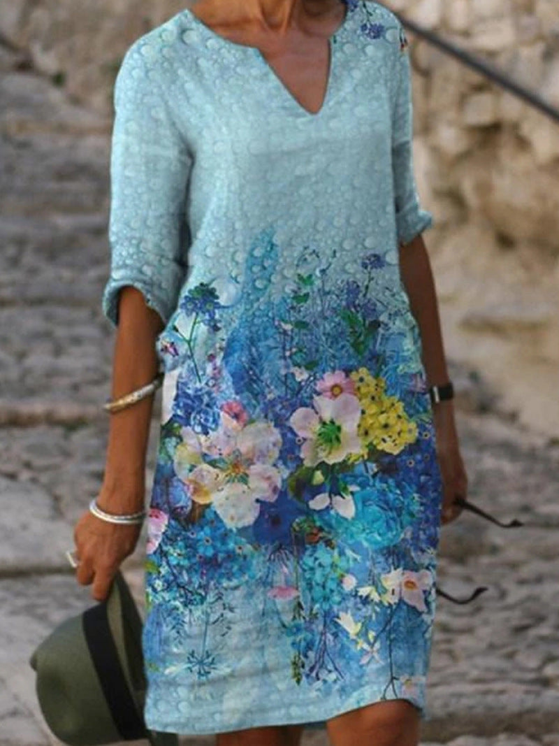 Nina | Damen Leinenkleid locker und sommerlich bedruckt