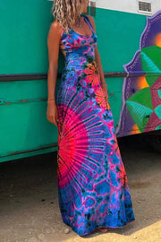 Maxi Kleid mit Spitze und Tie-Dye-Print