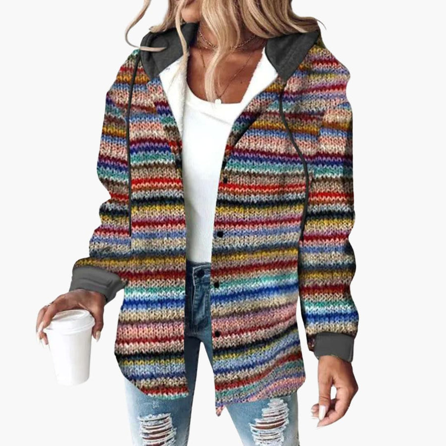 Warme Damen Strickjacke mit Kapuze - Eleganter Button-Down Cardigan