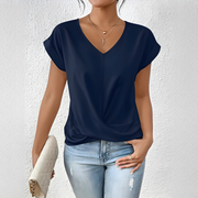 Velanie - Lockeres V-Ausschnitt-Shirt