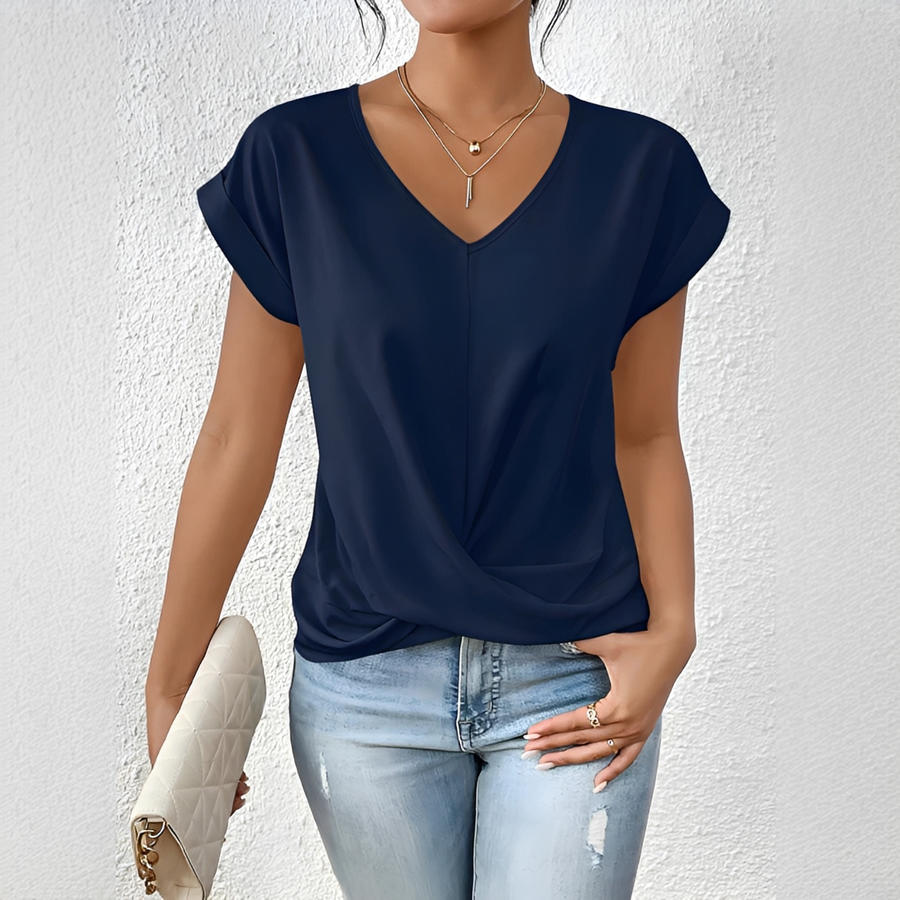 Velanie - Lockeres V-Ausschnitt-Shirt
