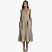 Midikleid Damen – Retro Corsagenkleid mit Trägern Sommer
