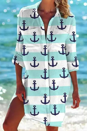 Heidi - Lange Strandbluse mit Meeresmotiv