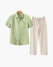 Lincoln | Old Money Herren Leinen-Set mit Kurzarmhemd & Sommerhose