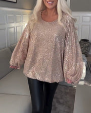 Mia | Elegantes Damen Top Rundhals mit Pailletten modern