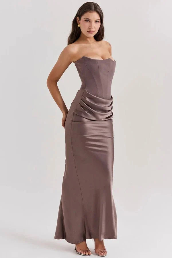 Trägerloses Satin-Maxikleid im Korsettstil für Damen