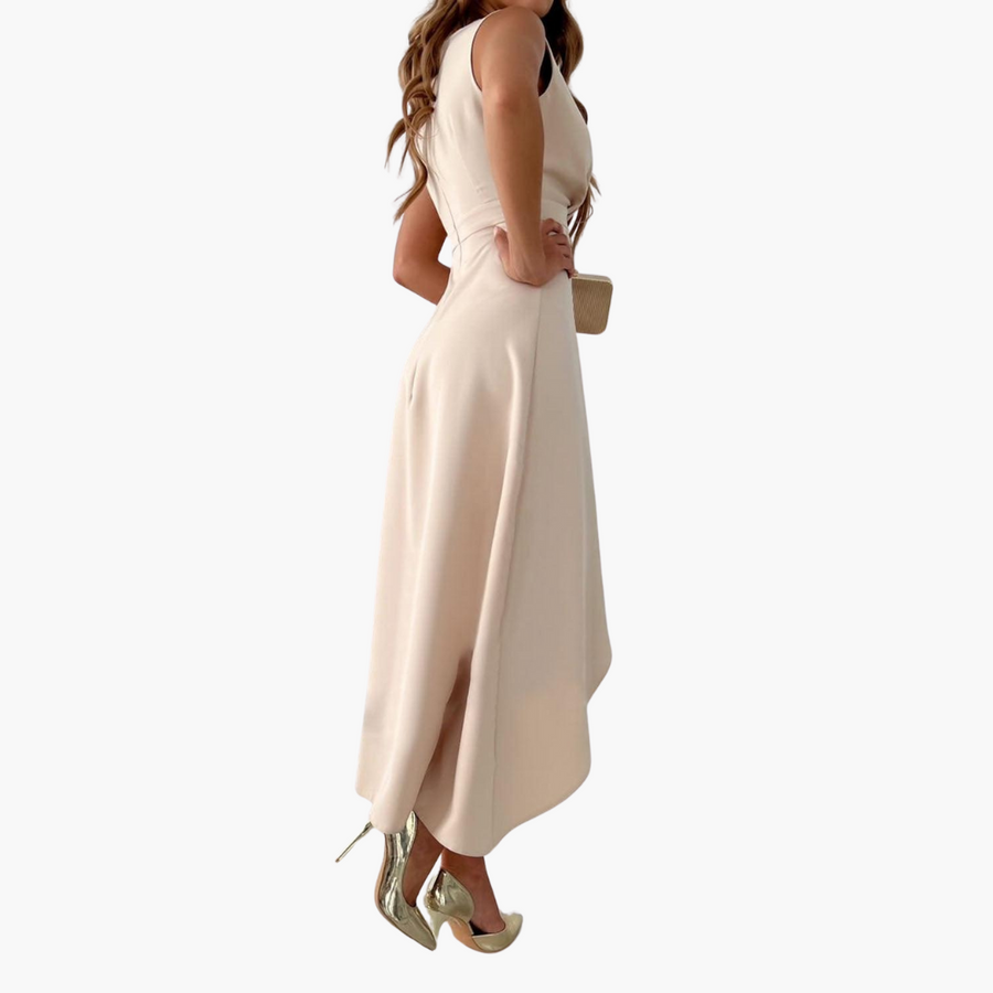 Chic Wickel V-Ausschnitt Midi Kleid für Damen - Elegante Passform