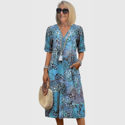 Maja | Damen Bedrucktes V-Ausschnitt Midi Kleid