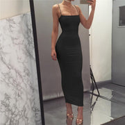 Heidi-Mode | Bodycon Kleid Midi Länge Spaghettiträger Elegant und Figurbetont