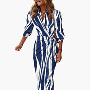 Gestreiftes Hemdblusenkleid – Damen Maxikleid aus Baumwolle