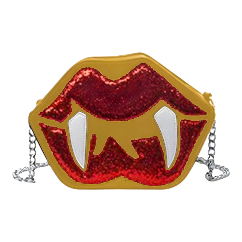 Alina Gothic Halloween Schultertasche – Lips & Zähne Design mit verstellbarem Träger