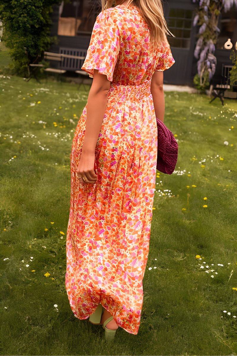 Verspieltes Damenkleid mit Blumenprint – Maxi-Länge & Kurzarm