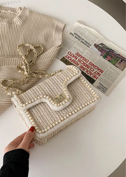Rattan Handtasche Damen – Boho Stil mit Perlendetail