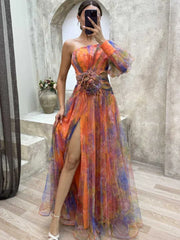 Maxi-Kleid Rosea Asymmetrischer Blumendruck