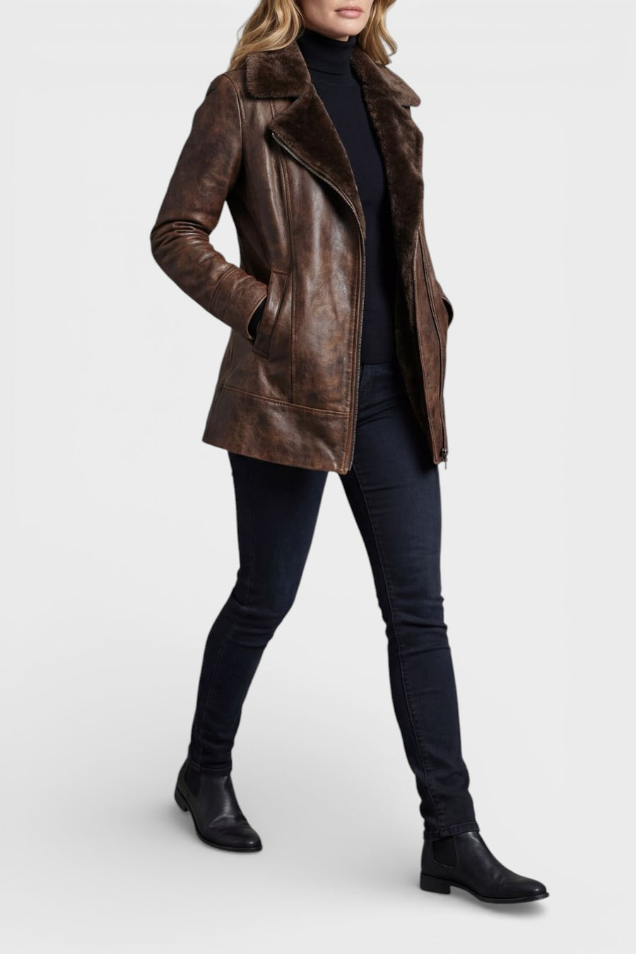 Mystara – Lederjacke mit Schaffellfutter