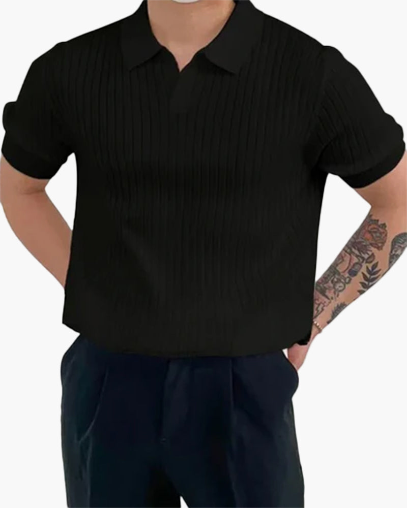 Joshua | V-Ausschnitt Rippenstrick-Poloshirt für Männer