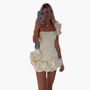 Elegantes Satin-Rüschendress für Frauen - Einseitig Schulterfrei
