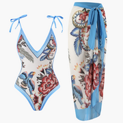 Badeanzug-Set für Damen - mit Blumenmuster und Pareo-Überwurf