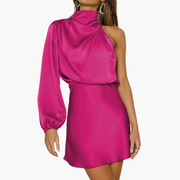 Satin-Halterkleid - für Damen mit asymmetrischem Ärmel