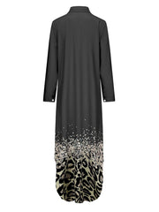 Warmes | Damen Langarm Hemdkragen Kleid mit Muster in Schwarz für dich