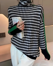 Linea™ – Eleganter Pullover mit Hohem Kragen und Geometrischem Muster